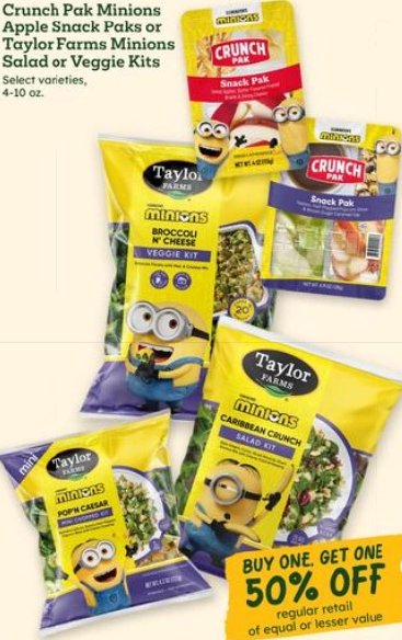 Crunch Pak Minions Apple Snack Paks or Taylor Farms Minions Salad or Veggie Kits