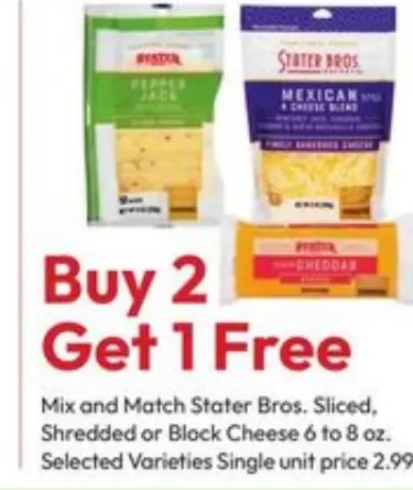 Stater Bros. Sliced, Shredded or Block Cheese