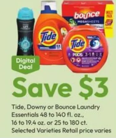 Tide, Downy or Bounce Laundry Essentials