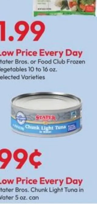 Stater Bros. or Food Club Frozen Vegetables