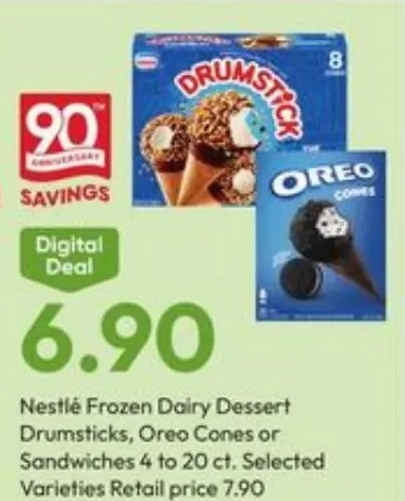 Nestlé Frozen Dairy Dessert Drumsticks, Oreo Cones or Sandwiches 4 to 20 ct.