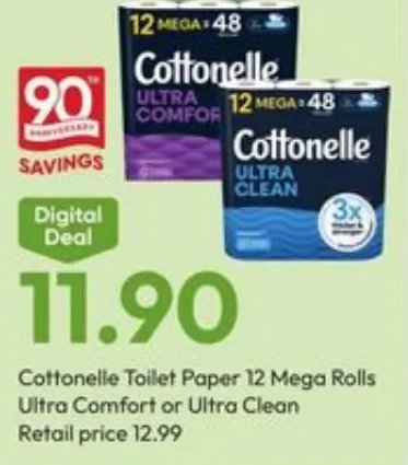 Cottonelle Toilet Paper 12 Mega Rolls Ultra Comfort or Ultra Clean