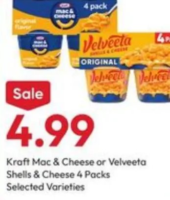 Kraft Mac & Cheese or Velveeta Shells & Cheese 4 Packs