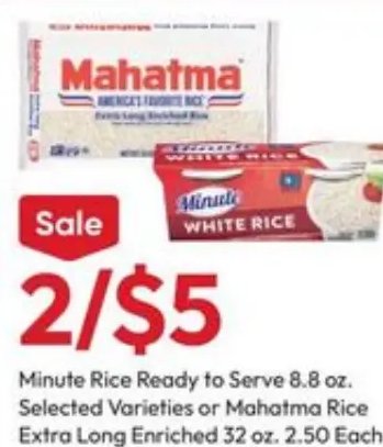Minute Rice Ready to Serve or Mahatma Rice