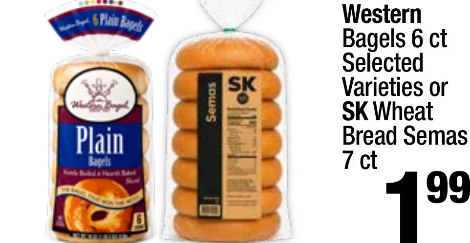 Western Bagels 6 ct Selected Varieties or SK Wheat Bread Semas