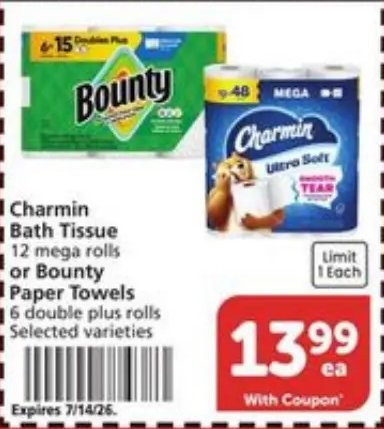 Charmin Bath Tissue or Bounty Paper Towels