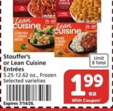 Stouffer's or Lean Cuisine Entrées