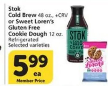 Stok Cold Brew or Sweet Loren's Gluten Free Cookie Dough