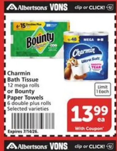 Charmin Bath Tissue or Bounty Paper Towels