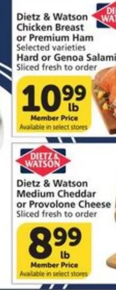 Dietz & Watson Medium Cheddar or Provolone Cheese