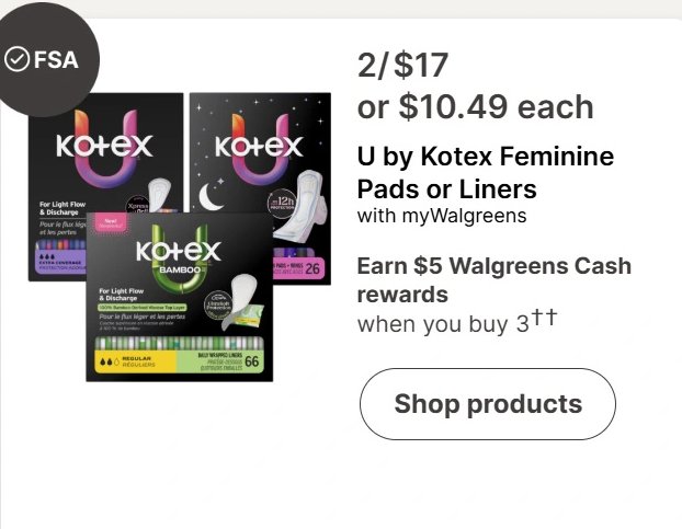 U by Kotex Feminine Care Pads or Liners