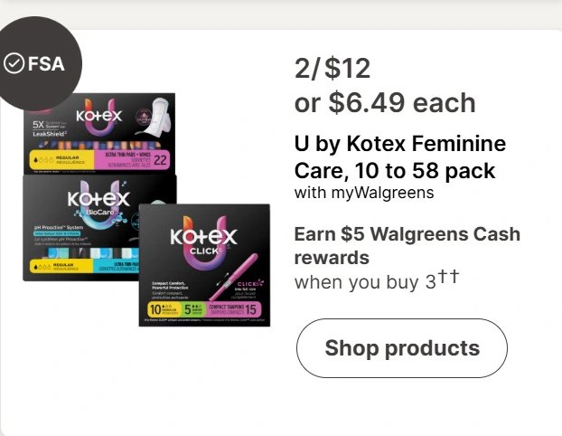 U by Kotex Feminine Care, 10 to 58 pack