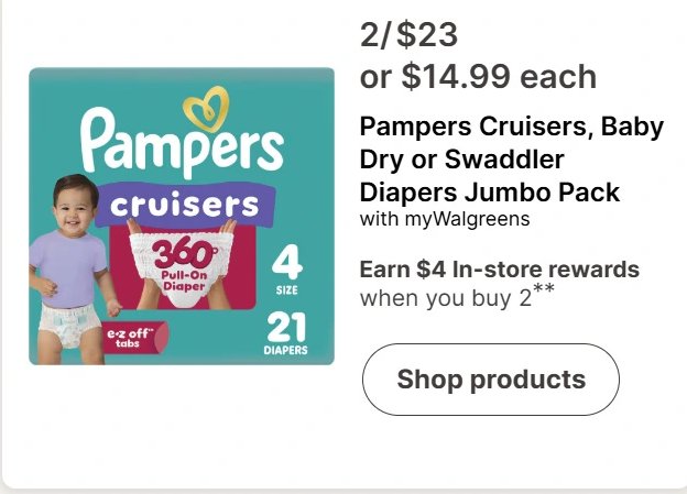 Pampers Cruisers, Baby Dry or Swaddler Diapers Jumbo Pack