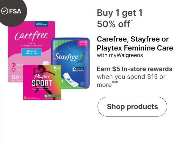 Carefree, Stayfree or Playtex Feminine Care