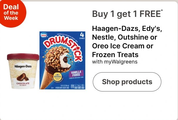 Haagen-Dazs, Edy's, Nestle, Outshine or Oreo Ice Cream or Frozen Treats