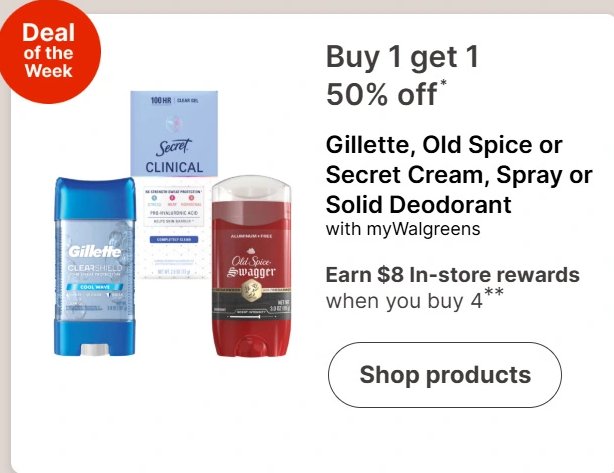 Gillette, Old Spice or Secret Cream, Spray or Solid Deodorant