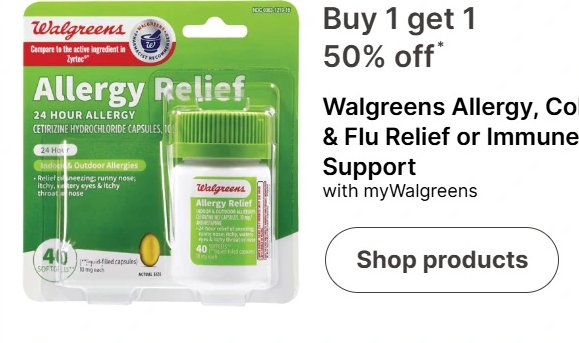 Walgreens Allergy, Cold & Flu Relief or Immune Support