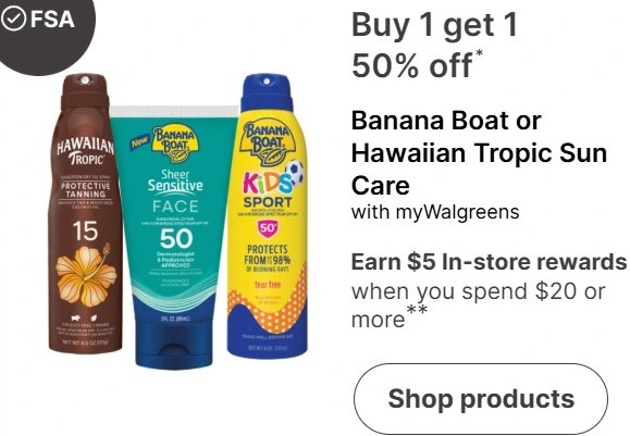 Banana Boat or Hawaiian Tropic Sun Care