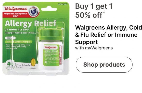 Walgreens Allergy, Cold & Flu Relief or Immune Support