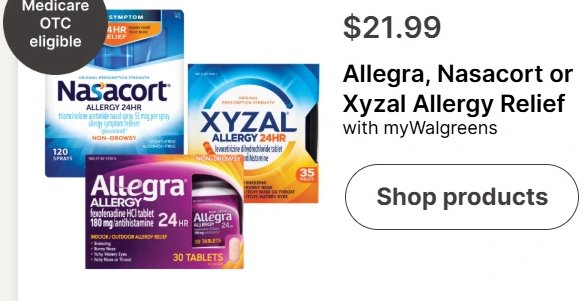 Allegra, Nasacort or Xyzal Allergy Relief