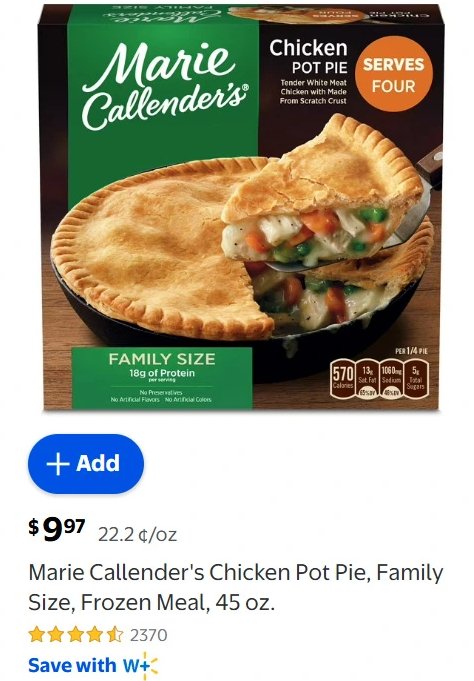 Marie Callender's Chicken Pot Pie, Family Size, Frozen Meal
