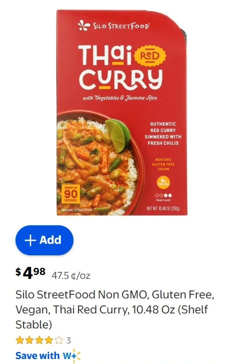 Silo StreetFood Non GMO, Gluten Free, Vegan, Thai Red Curry
