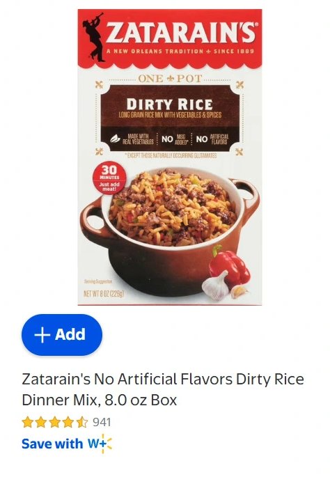 Zatarain's No Artificial Flavors Dirty Rice Dinner Mix