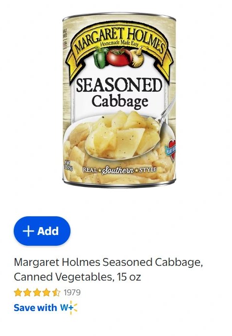 Margaret Holmes Seasoned Cabbage, Canned Vegetables