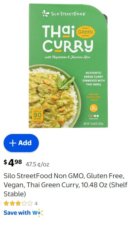 Silo StreetFood Non GMO, Gluten Free, Vegan, Thai Green Curry