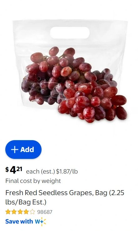 Fresh Red Seedless Grapes, Bag