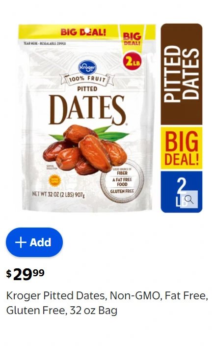 Kroger Pitted Dates, Non-GMO, Fat Free, Gluten Free