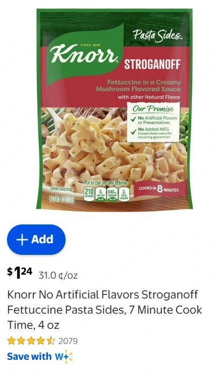 Knorr No Artificial Flavors Stroganoff Fettuccine Pasta Sides
