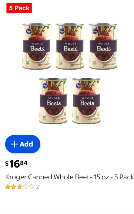 Kroger Canned Whole Beets