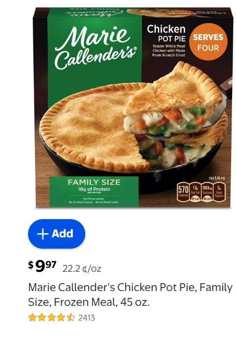 Marie Callender's Chicken Pot Pie, Family Size, Frozen Meal