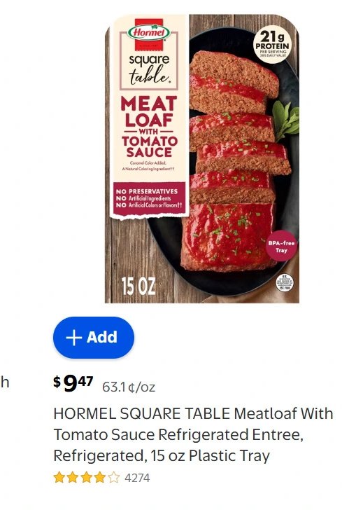 HORMEL SQUARE TABLE Meatloaf With Tomato Sauce Refrigerated Entree