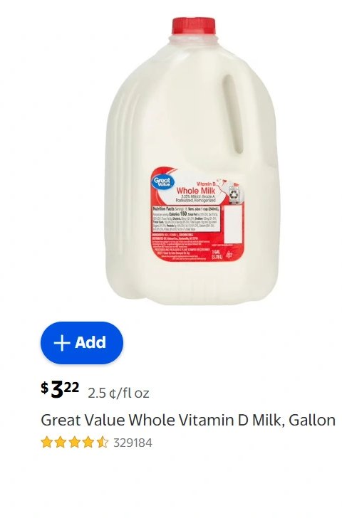Great Value Whole Vitamin D Milk