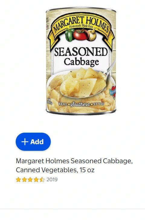 Margaret Holmes Seasoned Cabbage, Canned Vegetables