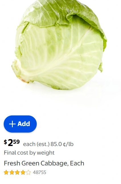 Fresh Green Cabbage, Each