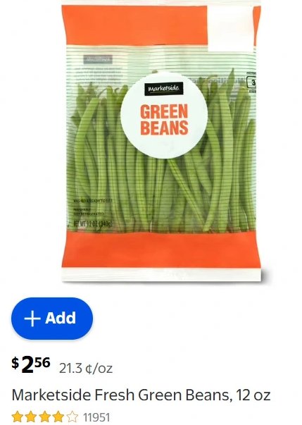 Marketside Fresh Green Beans, 12 oz