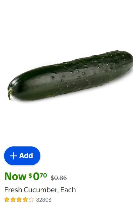Fresh Cucumber, Each