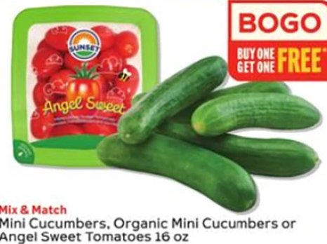Mini Cucumbers, Organic Mini Cucumbers or Angel Sweet Tomatoes