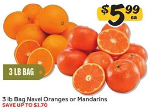 3 lb Bag Navel Oranges or Mandarins