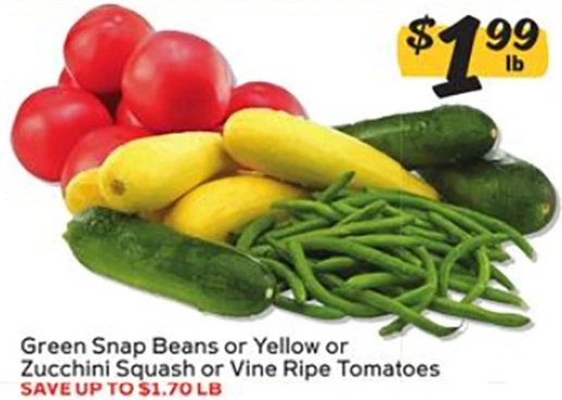 Green Snap Beans or Yellow or Zucchini Squash or Vine Ripe Tomatoes