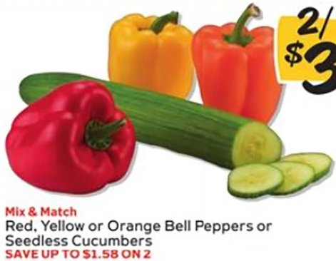 Red, Yellow or Orange Bell Peppers or Seedless Cucumbers