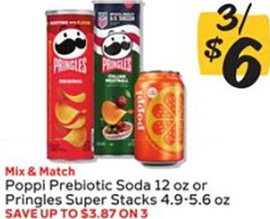 Poppi Prebiotic Soda 12 oz or Pringles Super Stacks