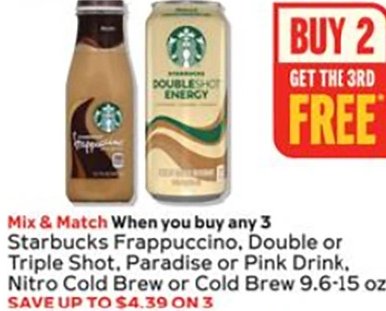 Starbucks Frappuccino, Double or Triple Shot, Paradise or Pink Drink, Nitro Cold Brew or Cold Brew
